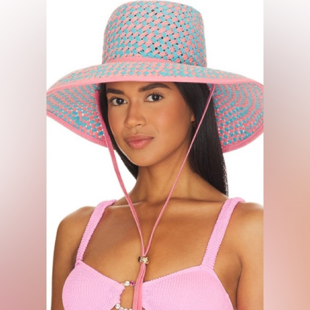 The Melon Breeze Brielle Straw Checkered Hat